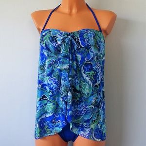 Ralph Lauren 1 Pc Blue Paisley Flyaway Swimsuit